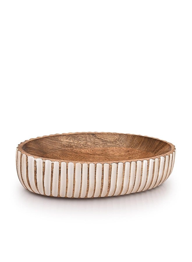 Kimona Decorative Bowl Wood Bowls Decorative Table Centerpiece, Wood Dough Bowl Farmhouse Country, Restaurant, Café (14" x 6" x 2.3") - Image 1